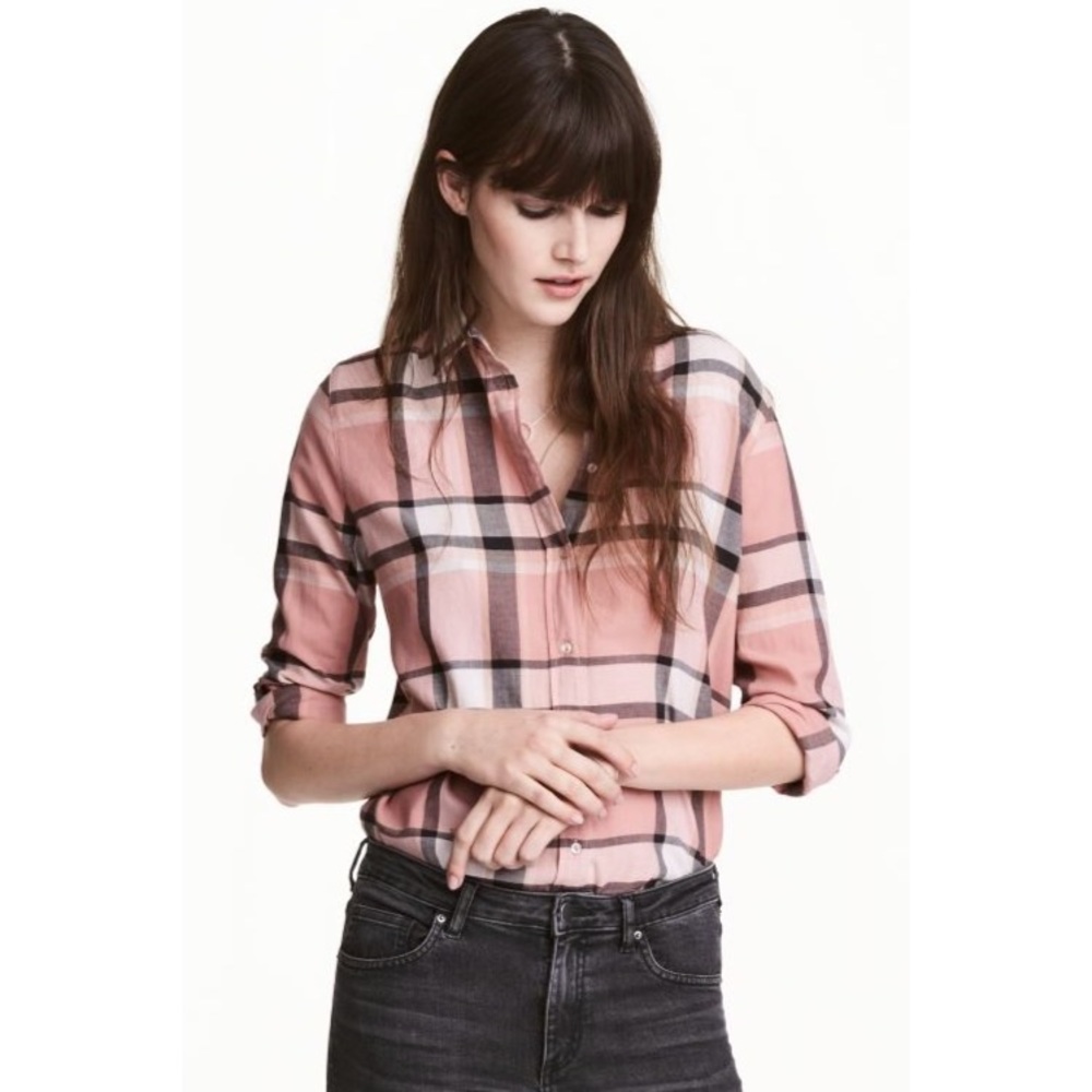H&M Flannel Button Down Plaid Shirt - Pink - Size 14